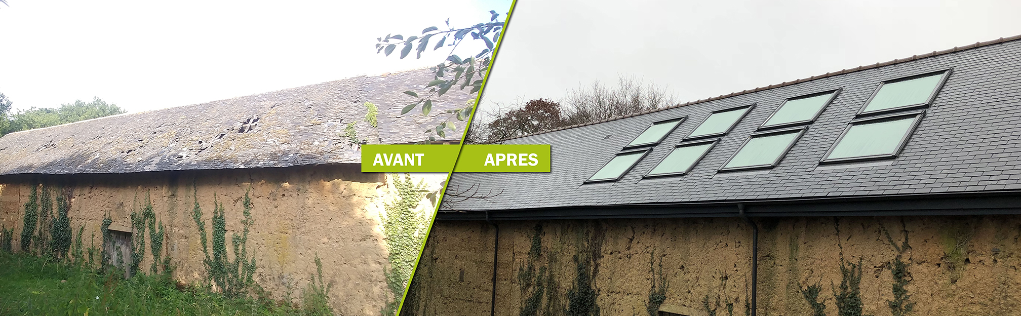 couverture toiture ardoise a travers toit avant apres
